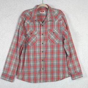 Wrangler Men's Red & Gray Plaid‎ Long Sleeve Button Shirt Size L